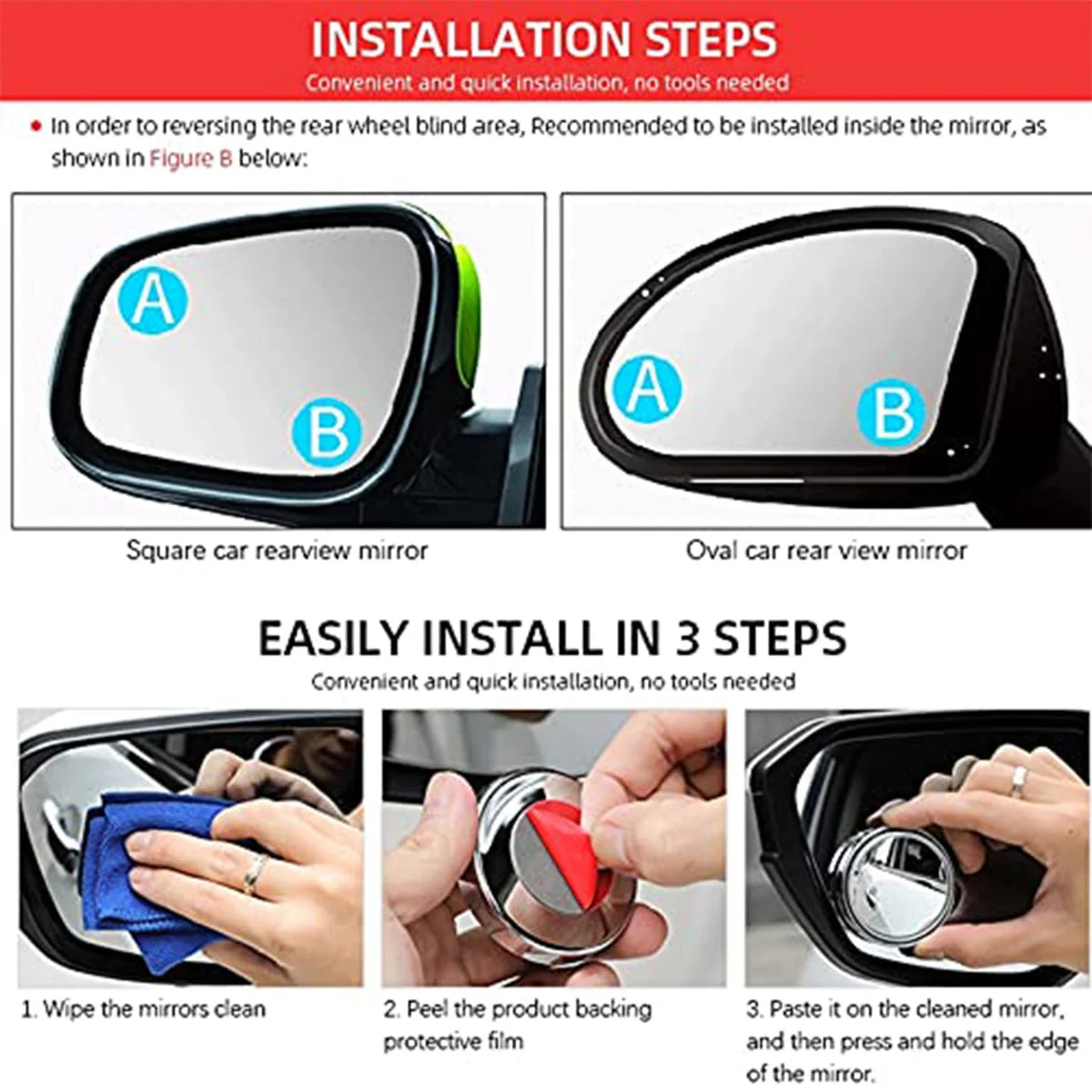 360° Adjustable Blind Spot Car Rear View Mirror (Pack of 2)